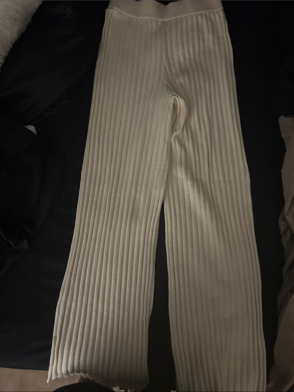 Women’s Ribbed Wide-Leg Knit Pants - Cream size Small